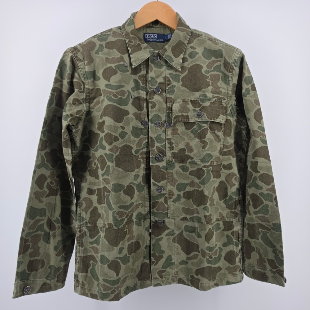 Polo Ralph Lauren Mens Green Frog Skin Camo Utility Jacket Star Buttons Small